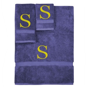 BC BARE COTTON Monogrammed Towel Set, Personalized Gift, Set of 3 - Navy - Gold Block - 1 of 4