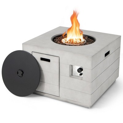 Tangkula 34" Square Concrete Propane Fire Pit Table w/ Lava Rocks Rain Cover 50,000 BTU