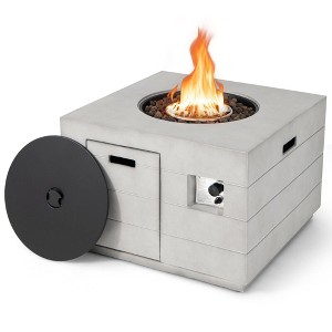 Tangkula 34" Square Concrete Propane Fire Pit Table w/ Lava Rocks Rain Cover 50,000 BTU - 1 of 4