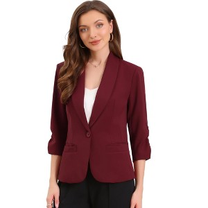 Allegra K Women 3/4 Sleeve Shawl Lapel Pocket Single Button Office Work Blazer - 1 of 4