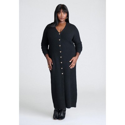 ELOQUII Women's Plus Size Heart Button Sweater Dress