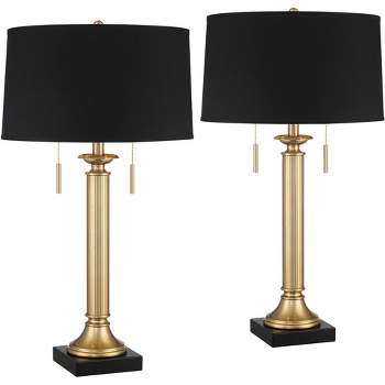 Possini Euro Design Wynne 30" Tall Large Traditional Glam End Table Lamps Set of 2 Dual USB Ports Gold Metal Black Shade Living Room Charging Bedroom