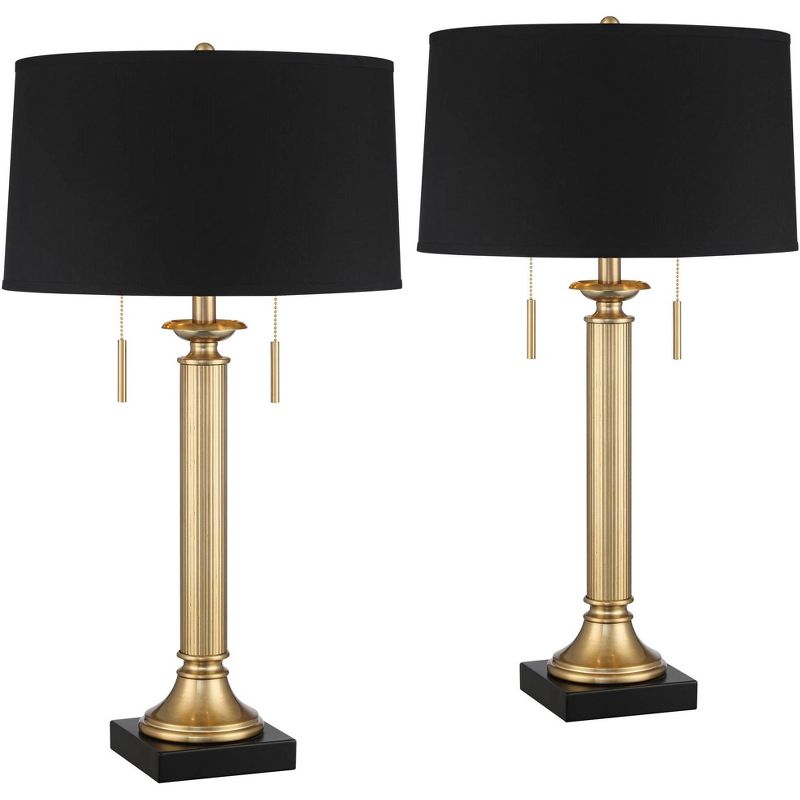 Possini Euro Design Wynne 30" Tall Large Traditional Glam End Table Lamps Set of 2 Dual USB Ports Gold Metal Black Shade Living Room Charging Bedroom, 1 of 10