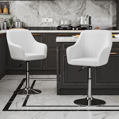 VECELO Modern PU Accent Chair with Adjustable Height, Swivel Vanity Makeup Chair with Upholstered Seat for Bedroom or Living Room, White