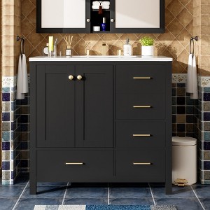Chic Crate-36In Bathroom Vanity – Ceramic Sink w/4 Drawers & Soft-Close Doors | Solid Wood Frame | Freestanding | Black - 1 of 4