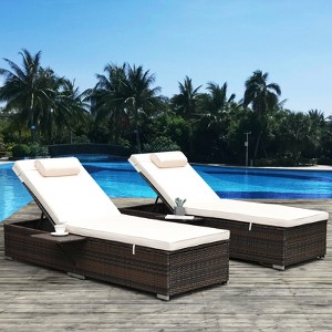 Patti 2-piece PE Rattan Outdoor Patio Chaise Lounge Chair with Reclining Adjustable Backrest and Removable Cushions, Tanning Near Me - Maison Boucle - 1 of 4