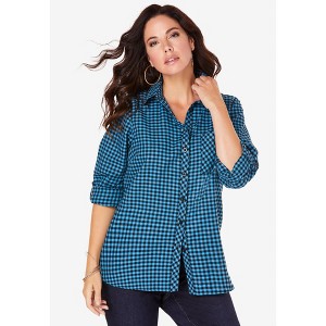Roaman's Classic Plaid Button-Front Shirt - 1 of 4