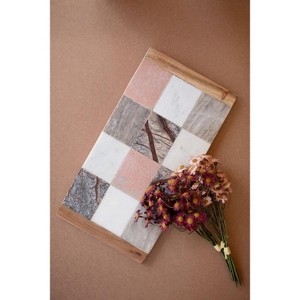 Rectangle Checkered Serving Board in Marble and Wood – 12" Tall by Kalalou - 1 of 4