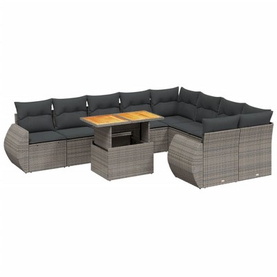 vidaXL Garden Sofa Set Grey PE Rattan Large UV-resistant materials