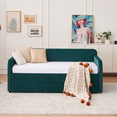 GDFStudio Tira Modern 2-Seater Convertible Velvet Upholstered Sofa Bed with Trundle