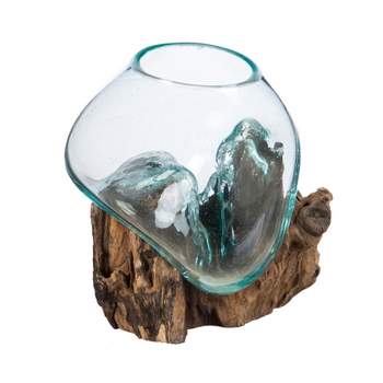 Evergreen Beautiful Springtime Small Glass Planter on Driftwood Outdoor Decor - 7 x 6 x 6 Inches Fade and Weather Resistant Decoration