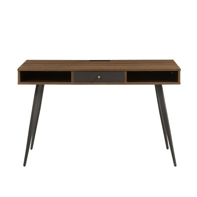 GlasFlength Desks Modern Writing Study Desk with Two Open Drawers Multifunctional Home Office Computer Desk, Brown, 47.24"*19.68"*29.37"