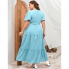 BLUEMING Summer Maxi Dress for Plus Size Women Tie Wasit Surplice Dress Flutter Sleeve A-Line Dress - 2 of 4