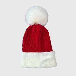 Anna-Kaci Women's Christmas Beanie Knit Hat with Faux Fur Pom-Pom for Holiday Winter Warmth - 1 of 3
