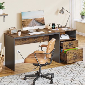 Bestier 60 Inch Home Office Desk with Power OutLets - 1 of 4