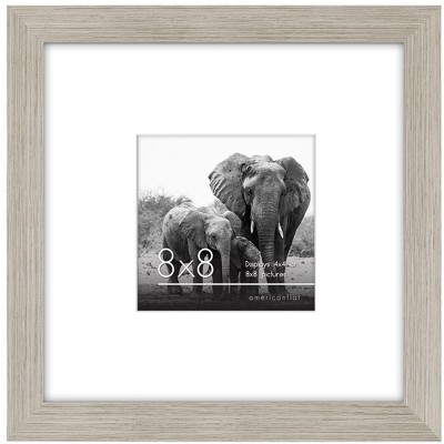 Americanflat 8x8 Picture Frame in Drift Wood - Displays 4x4 With Mat and 8x8 Without Mat - Composite Wood with Shatter Resistant Glass  and Tabletop