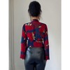 Women's Floral Print Blouse Lantern Sleeve Deep V-Neck ElegantShirt - 3 of 4