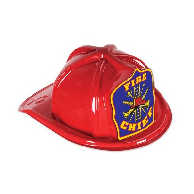 Beistle Red Plastic Fire Chief Hat, (48/Pkg) Multicolored