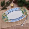 Fitz and Floyd Holiday Home Large Platter, Blue - Festive Serving Earthenware with Embossed Rim & Garland Detail - Christmas Platter - (17" x 10.25") - 3 of 4