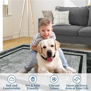 Fulvari Modern Bordered Area Rug Soft Washable Rug Non Slip Non Shedding Floor Carpet Low Pile Thin Rug, Distressed Geometric Rug - 1 of 4
