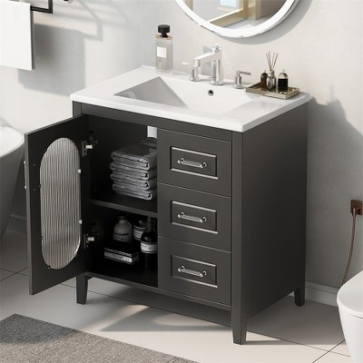 30" Bathroom Vanity with Sink Combo, Undermount Ceramic Sink Vanity with 2 Drawers, Freestanding Bathroom Storage Cabinet with Adjustable Shelf