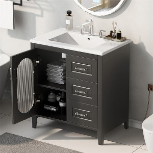30" Bathroom Vanity with Sink Combo, Undermount Ceramic Sink Vanity with 2 Drawers, Freestanding Bathroom Storage Cabinet with Adjustable Shelf - 1 of 4