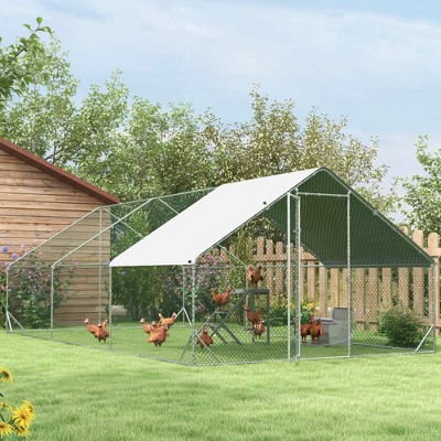 Large Galvanized Metal Chicken Coop with Roof Cover