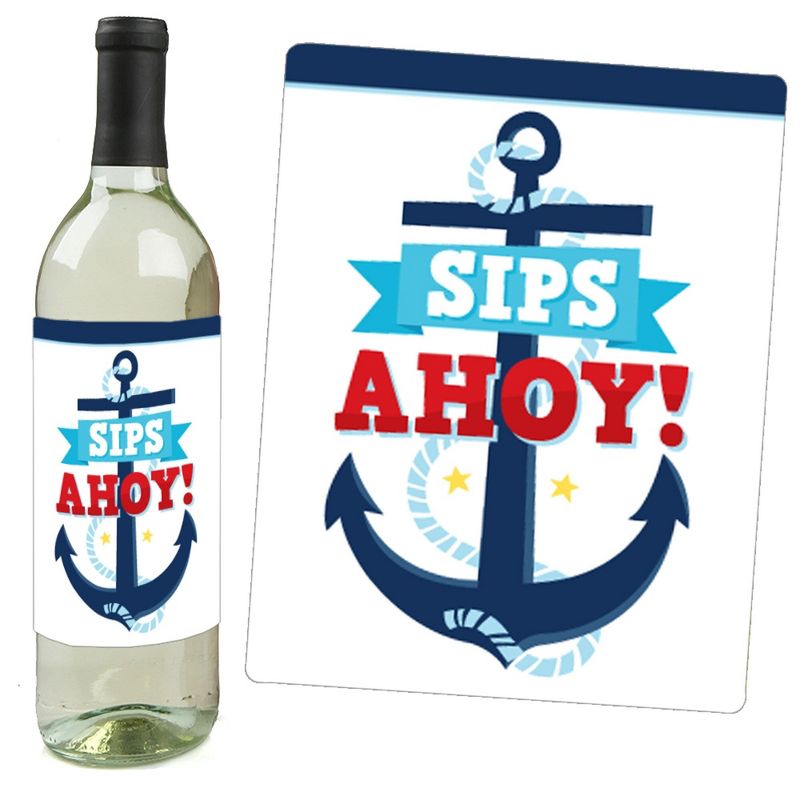 Big Dot of Happiness Ahoy It's a Boy - Nautical Baby Shower Decorations for Women and Men - Wine Bottle Label Stickers - Set of 4, 2 of 9