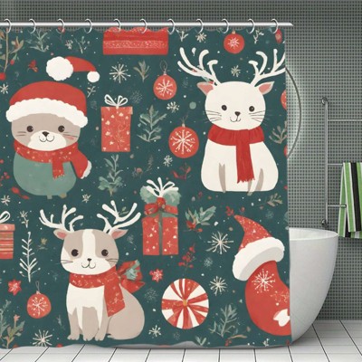 Cute Christmas Style Waterproof Polyester Bath Curtain,Thick Privacy Shower Curtain for Bathroom,Durable Wrinkle-Resistant,Machine Washable