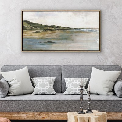 Americanflat Canvas Wall Art Featuring a Sandy Shore, Green Hills and Blue Ocean - Coastal Wall Art