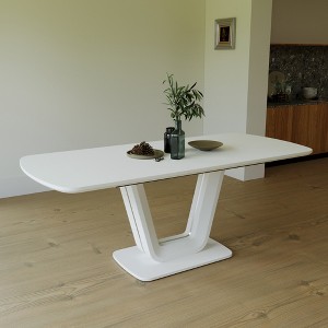 Gulches 62.99-78.74" Expandable Gray White Dining Table MDF Modern Industrial Table with U-Shaped Legs, Seats 2-8 for Home - 1 of 4