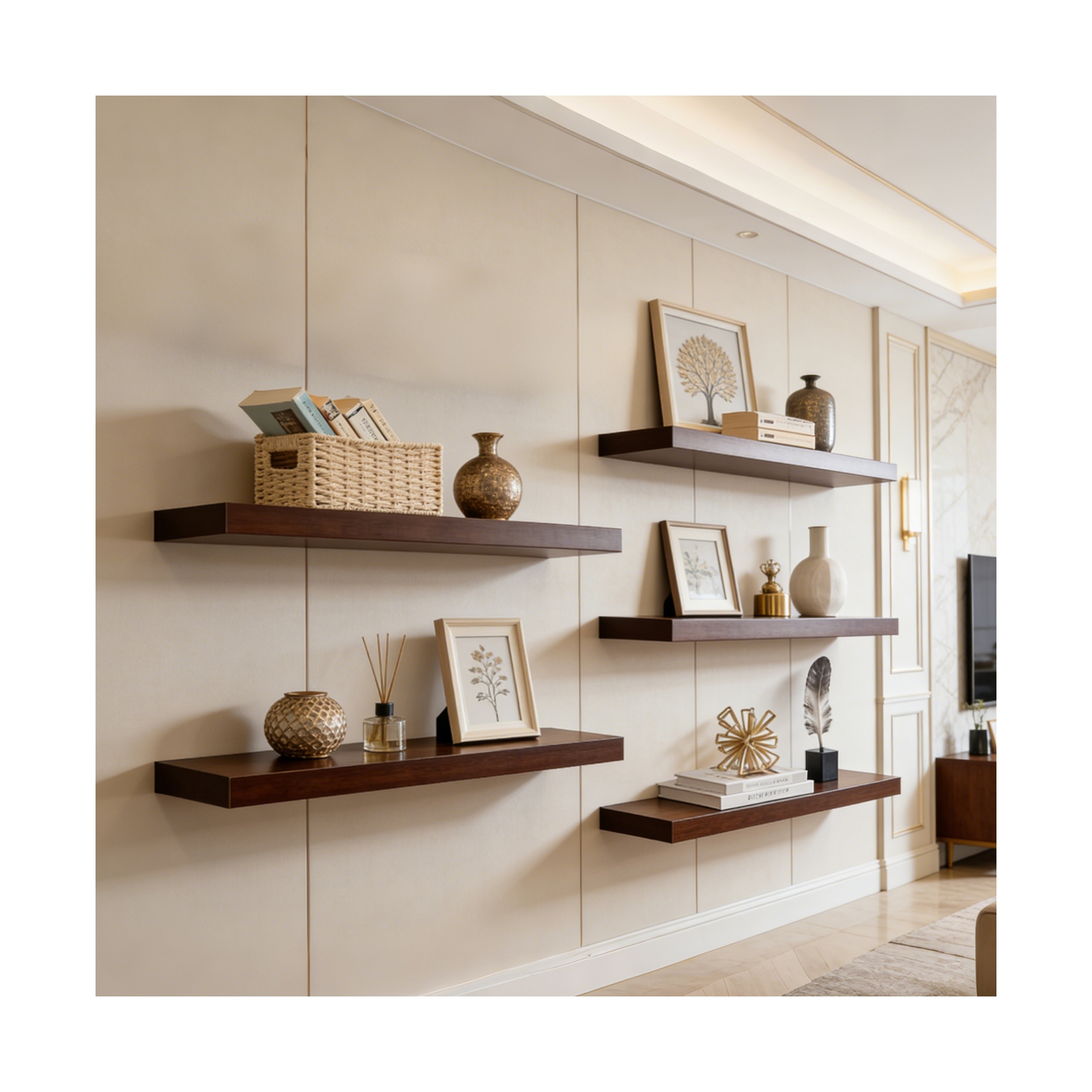 Floating Wall Shelves, Rustic Wall Mounted Shelves with Metal Brackets, Wood Display Shelves for Bedroom, Living Room, Bathroom, Plants & Decor