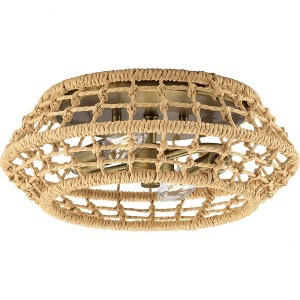 Progress Lighting Laila 2-Light Flush Mount Vintage Brass Steel Fixture: Coastal-inspired, hand-knotted jute design for ambient light in bedrooms and - 1 of 1