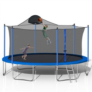 ELJGET 12 ft Trampoline for Adults/Kids with Safety Enclosure Net, Basketball Hoop & Ladder, Heavy Duty Outdoor Recreational Trampolines, Blue - 1 of 4