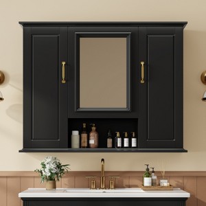 Racxily 36" Medicine Cabinet, Wall Mounted Bathroom Storage with Mirror & 3 Doors, Black/White - 1 of 4