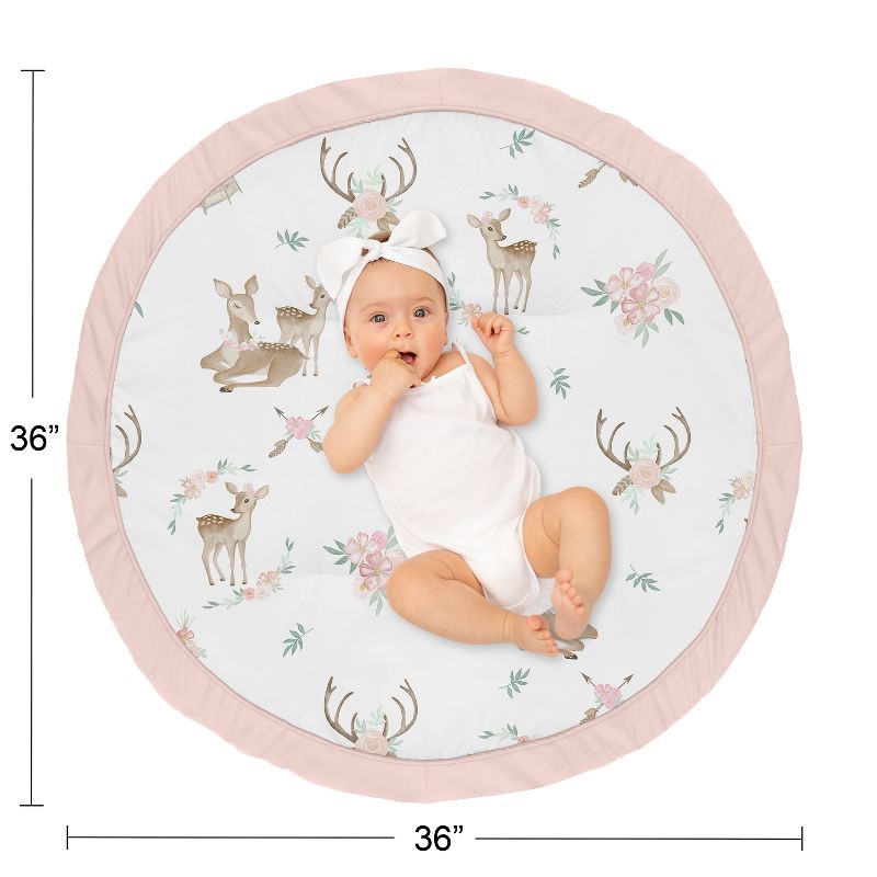 Sweet Jojo Designs Girl Baby Tummy Time Playmat Deer Floral Pink Taupe and Green, 5 of 6