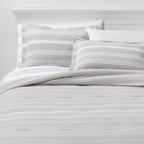 Full Queen Classic Stripe Flannel Comforter Sham Set Gray