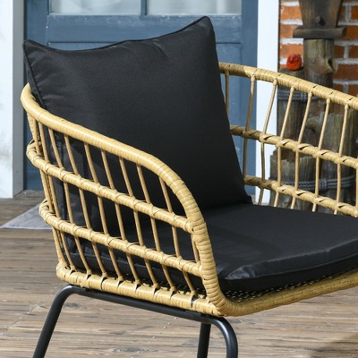 Black 4-Person PE Rattan Outdoor Furniture Set with Cushions