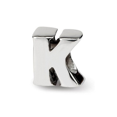 Black Bow Jewelry Sterling Silver Letter K Polished Bead Charm, 10mm