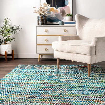 Handmade Easy Care Tufted Green Cotton Blend Area Rug