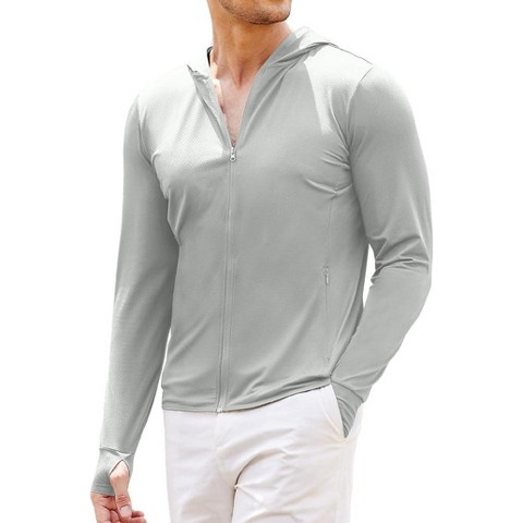 COOFANDY Men Full Zip UPF 50 Sun Protection Hoodie Jacket Long Sleeve Lightweight Breathable UV Shirts with Pockets Light Gray L