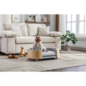 Gulches Scandinavian Elevated Pet Sofa, Mid-Size Light Grey Velvet Dog Cat Bed with Solid Wood Legs & Bent Back, Easy Assembly, Luxury Pet Furniture - 1 of 4