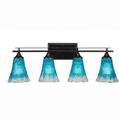 Toltec Lighting Uptowne 4 - Light Vanity in  Dark Granite with 5.5" Fluted Teal Crystal  Shade