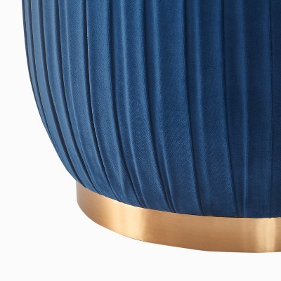 Navy Blue Velvet Tufted Round Ottoman with Gold Base