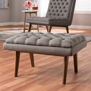 Baxton Studio Annetha Mid Century Modern Finished Wood Upholstered Ottoman - 1 of 4