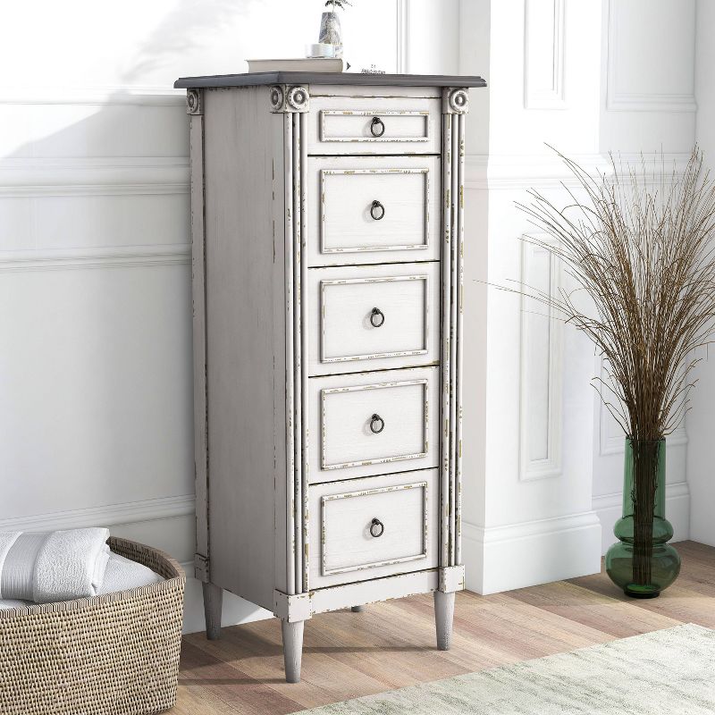 Magg 4 Drawer Jewelry Chest with Flip Up Mirror Antique White/Antique Gray Two Tone - HOMES: Inside + Out, 2 of 13