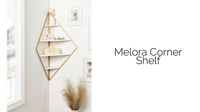 Walnut Brown Floating Corner Shelf with Gold Frame