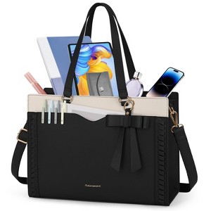 Laptop Bag for Women 15 Inch Work Tote Bag with Detachable Strap & Bow Leather Professional Laptop Tote with Cup Holder - 1 of 4