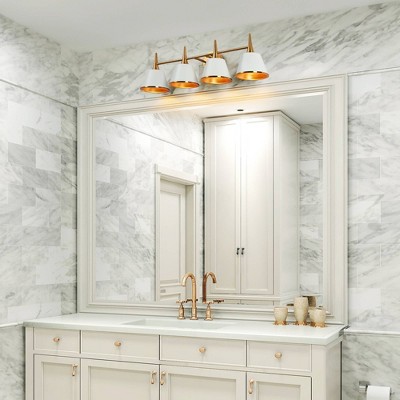 Idaikos 29" Polished Gold and White 4-Light Vanity Light Bar