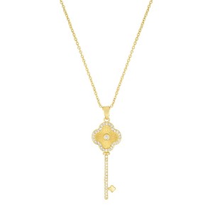 Adornia 14k Gold Plated Pave Clover Key Pendant Necklace - 1 of 3
